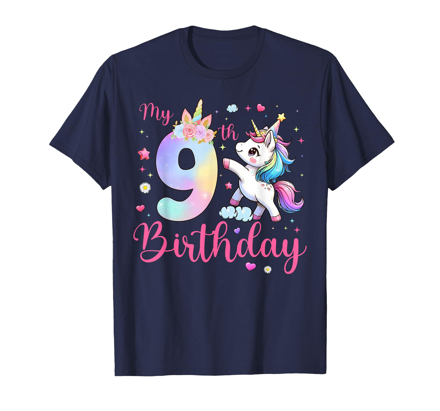 Cute Unicorn 9 Years Old My 9th Birthday Unicorn Girl Kids T-Shirt