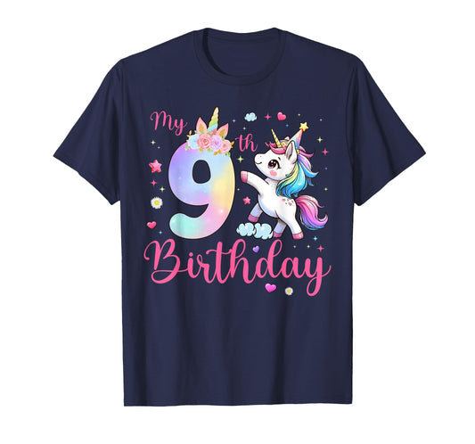 Cute Unicorn 9 Years Old My 9th Birthday Unicorn Girl Kids T-Shirt
