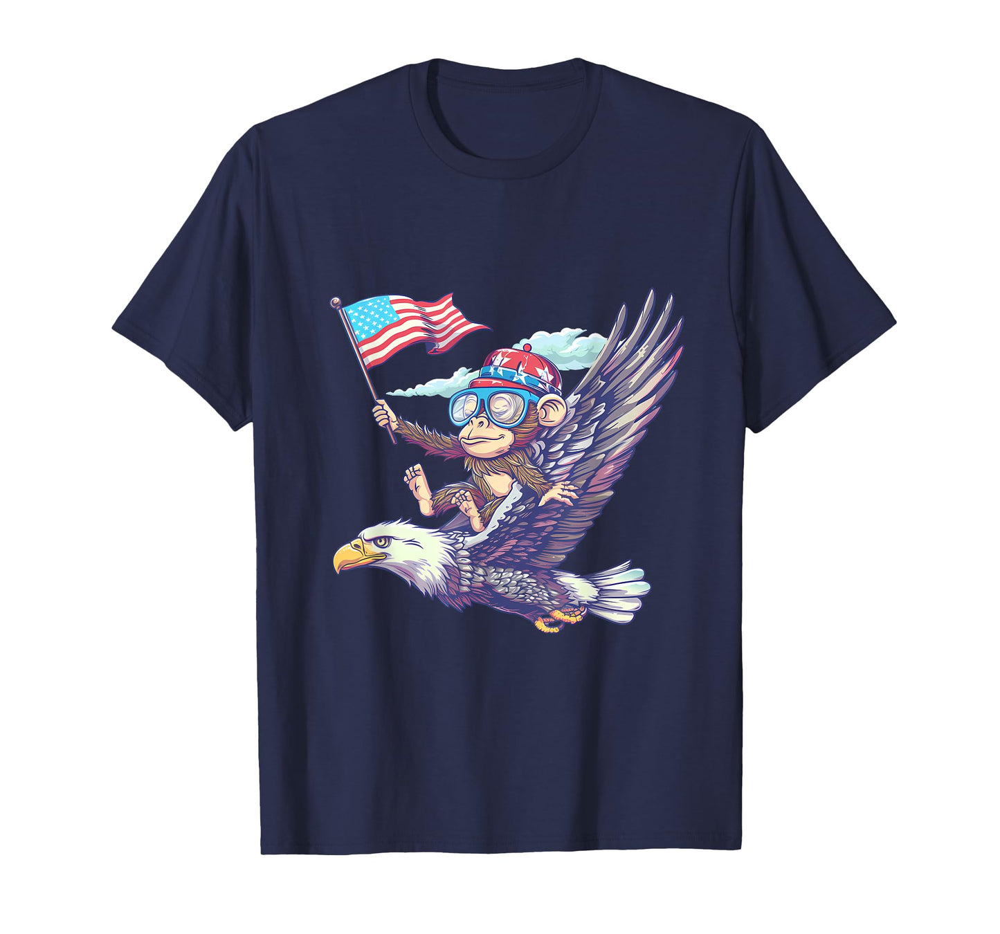 Funny Monkey Bald Eagle American Flag USA Fourth Of July T-Shirt