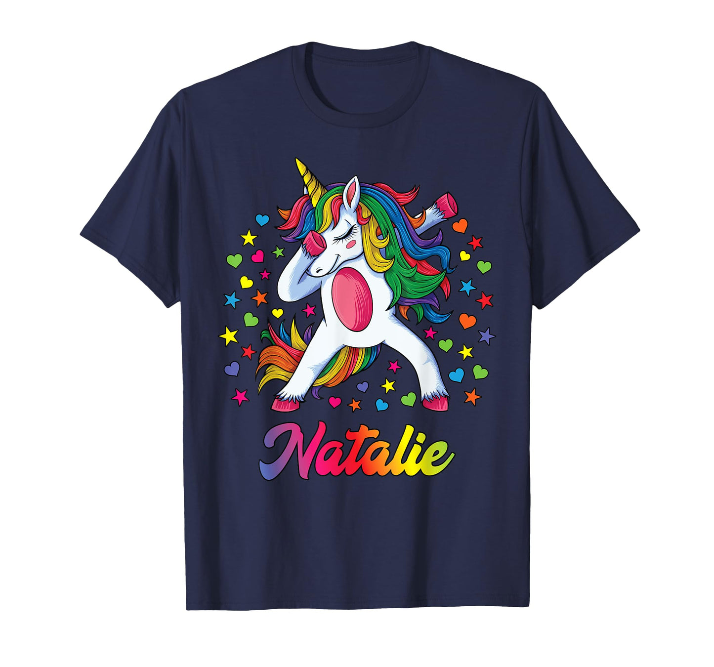 Natalie Dabbing Unicorn Rainbow Personalized Name Custom T-Shirt