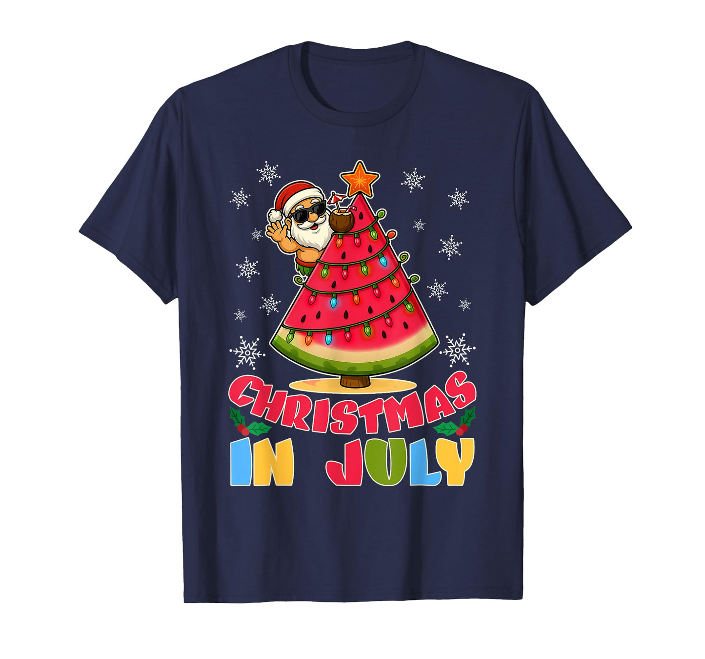 Christmas In July Funny Santa Watermelon Xmas Tree Summer T-Shirt