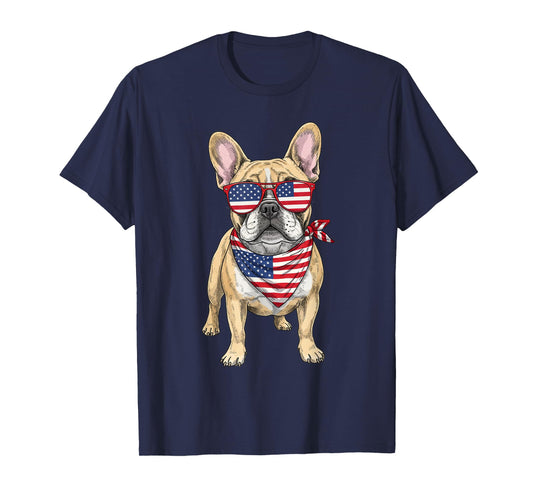French Bulldog Frenchie USA US Flag 4th of July America Cute T-Shirt