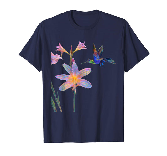 Blue Hummingbird with Flower T-Shirt