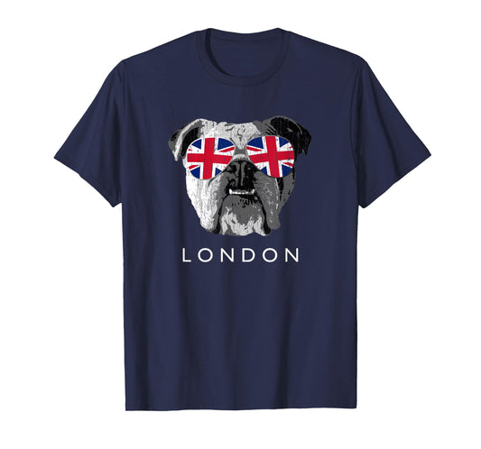 London UK English Bulldog Sunglasses Flag Souvenir T-Shirt