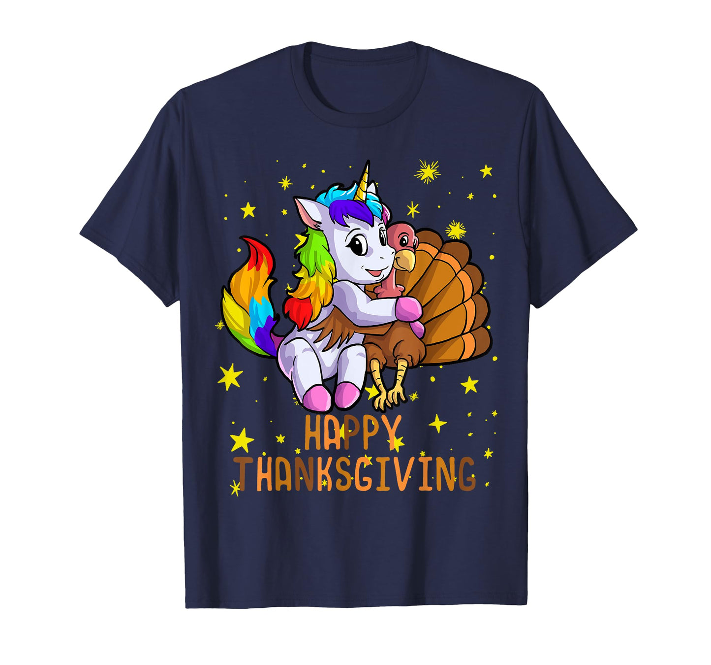 Cute Unicorn Hugs Turkey Happy Thanksgiving Girls T-Shirt