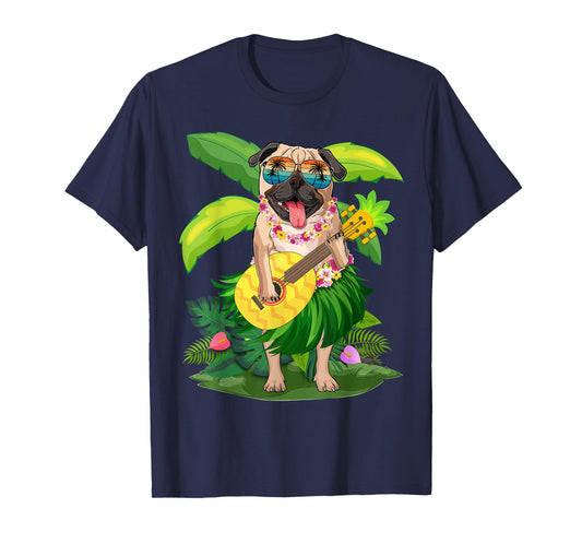 Hawaiian Pug Dog & Pineapple Ukulele Summer Vacation T-Shirt