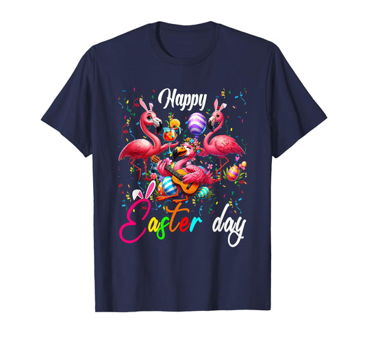 Three Cute Bunny Flamingos Costume Party Easter Eggs Basket T-Shirt