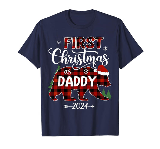 First Christmas As Daddy 2024 Bear Santa Hat Pregnancy Baby T-Shirt