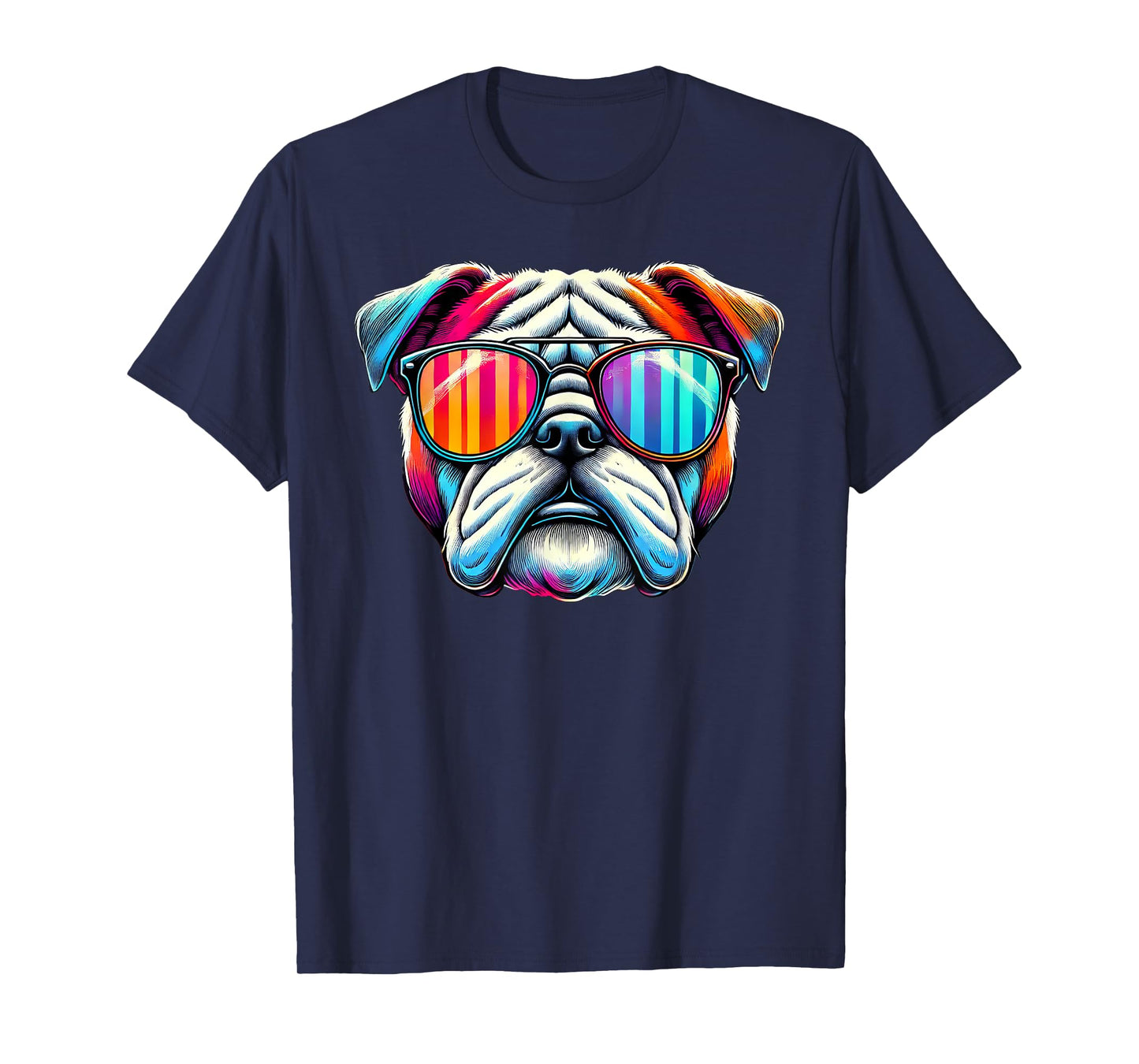 Colorful English Bulldog Wearing Sunglasses Men Women Girls Kids T-Shirt