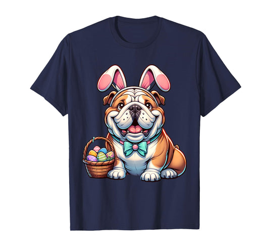 Easter English Bulldog Bunny Ears Eggs T-Shirt