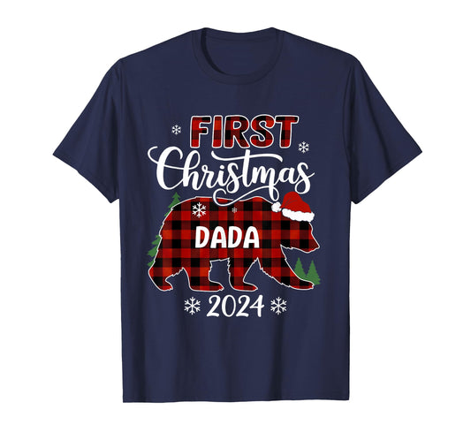 First Christmas Dada Buffalo Plaid Bear Christmas Party T-Shirt