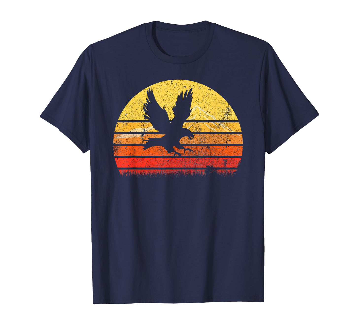 Vintage Retro Hawk Silhouette Sunset Bird Lover Distressed T-Shirt