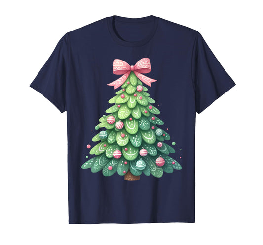 Merry Christmas Tree with Coquette Bow Xmas Holiday Women T-Shirt