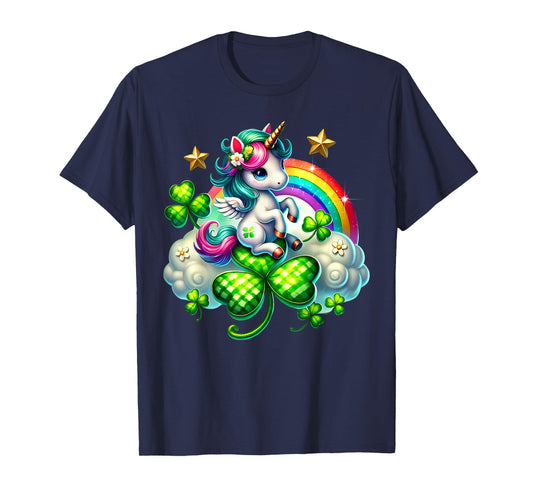 Cute Unicorn Shamrock St Patricks Day Girls Kids Lepricorn T-Shirt