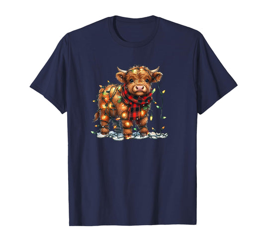 Highland Cow Christmas Xmas Santa Baby Wooly Farm Animal Kid T-Shirt