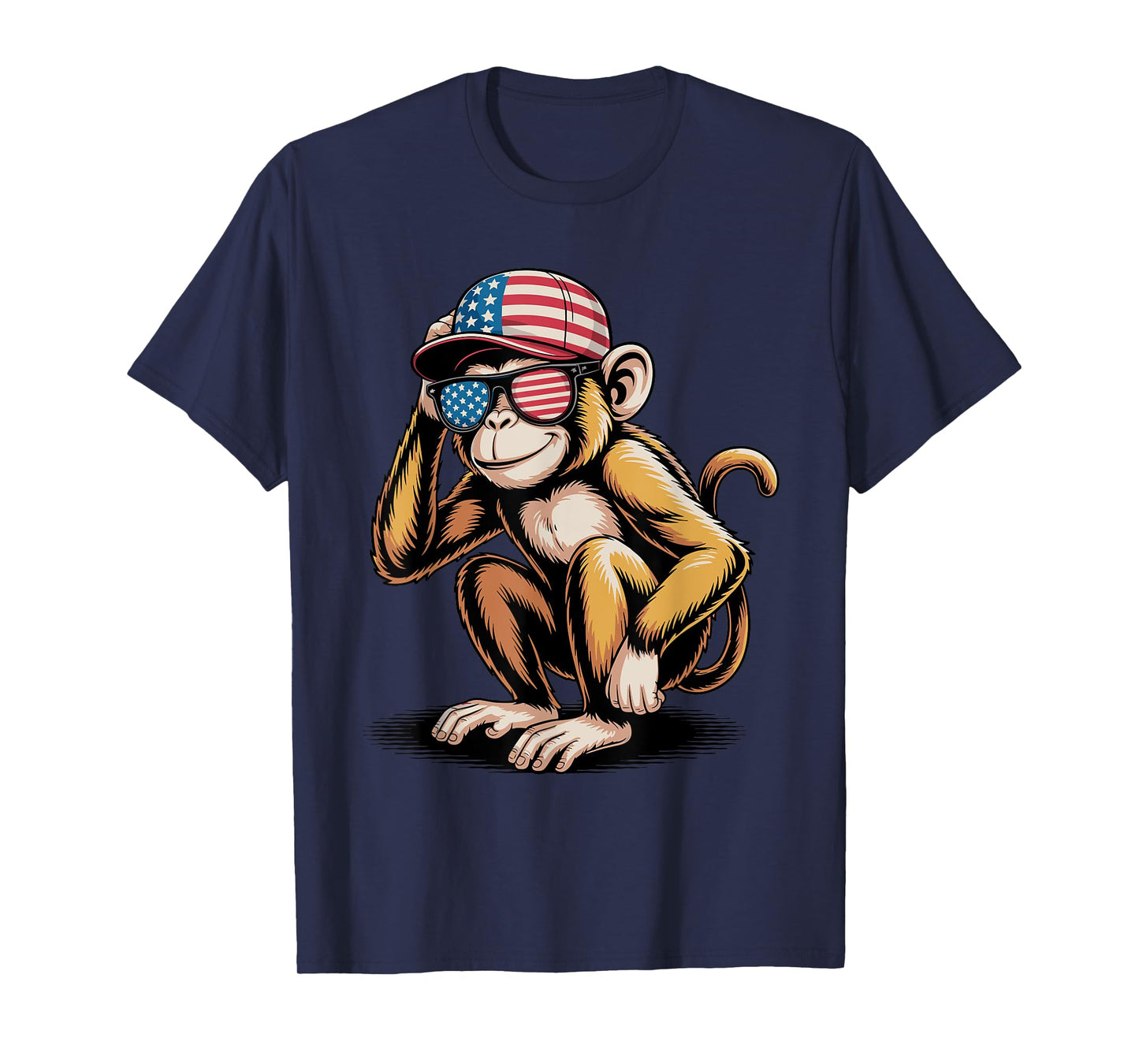 Funny Monkey USA Flag Sunglasses Independence 4th of July T-Shirt