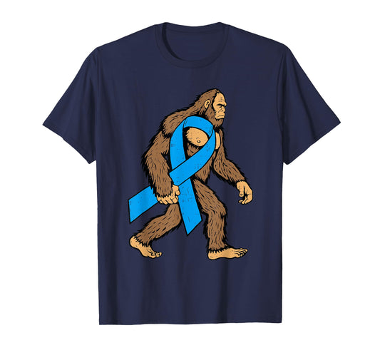 Prostate Cancer Awareness Bigfoot Ribbon Light Blue Men Boy T-Shirt