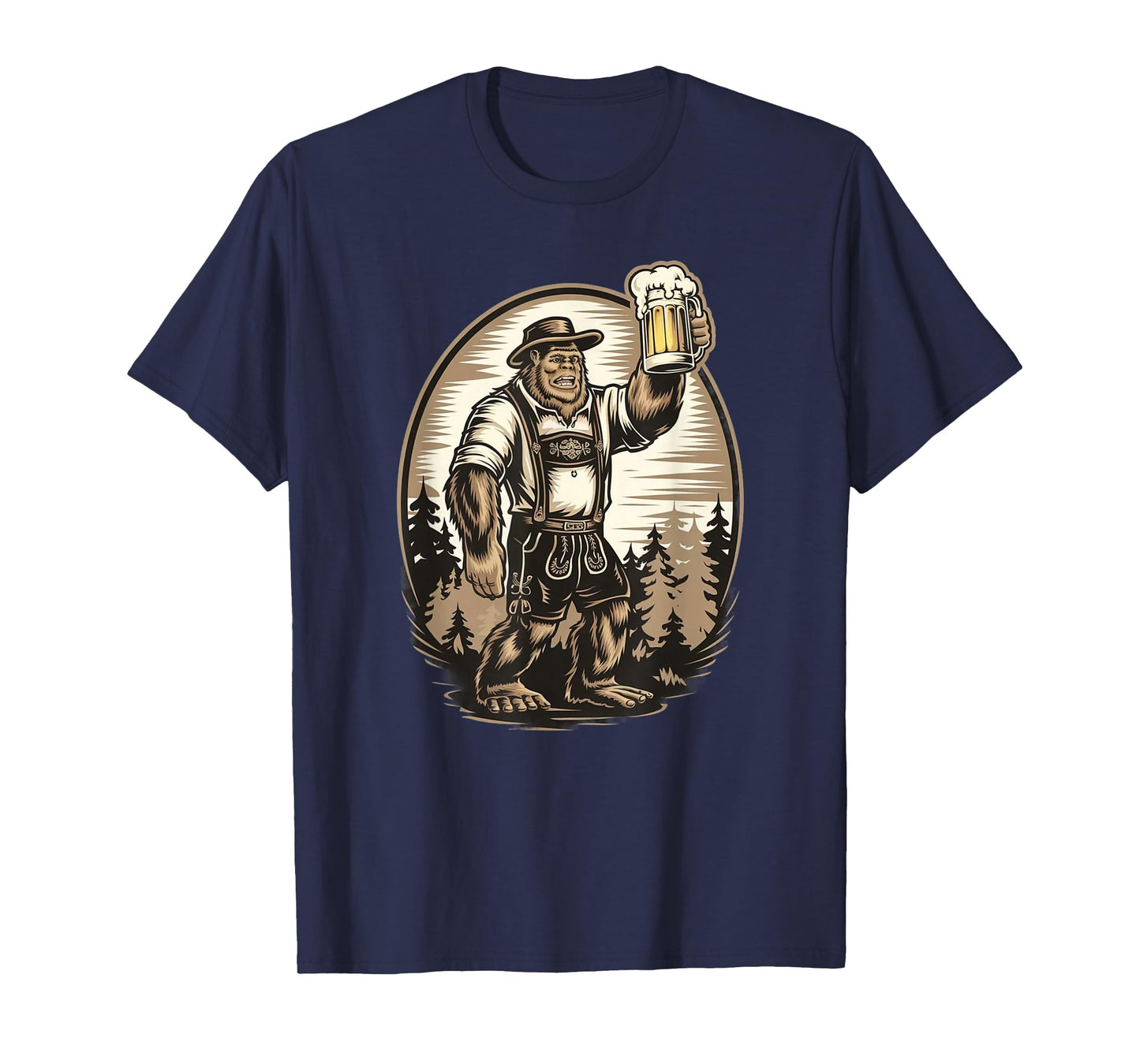 Bigfoot in Lederhosen Oktoberfest German Beer Tee. T-Shirt
