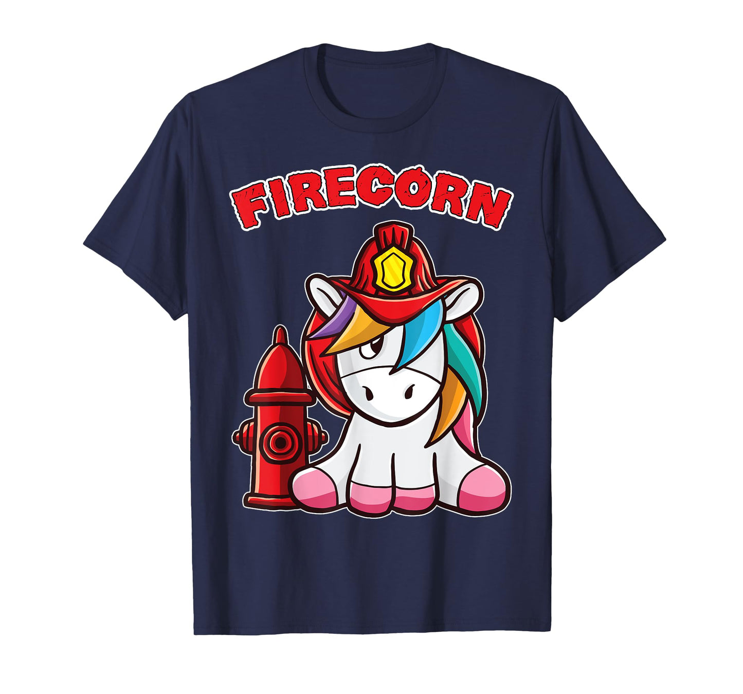 Firecorn Firefighter Unicorn with red Fireman Helmet Fire T-Shirt