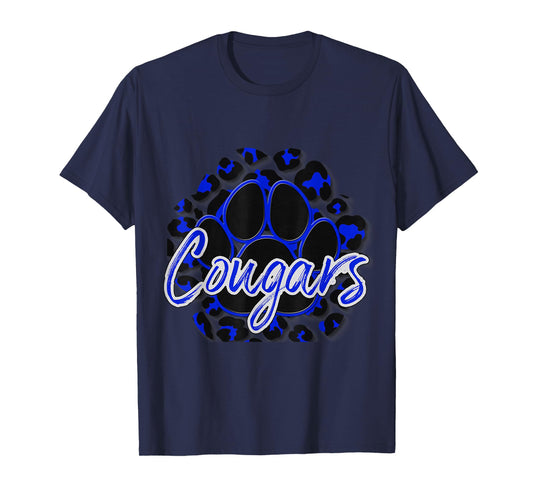 Cougar Blue Black Cheetah School Sports Fan Team Spirit T-Shirt