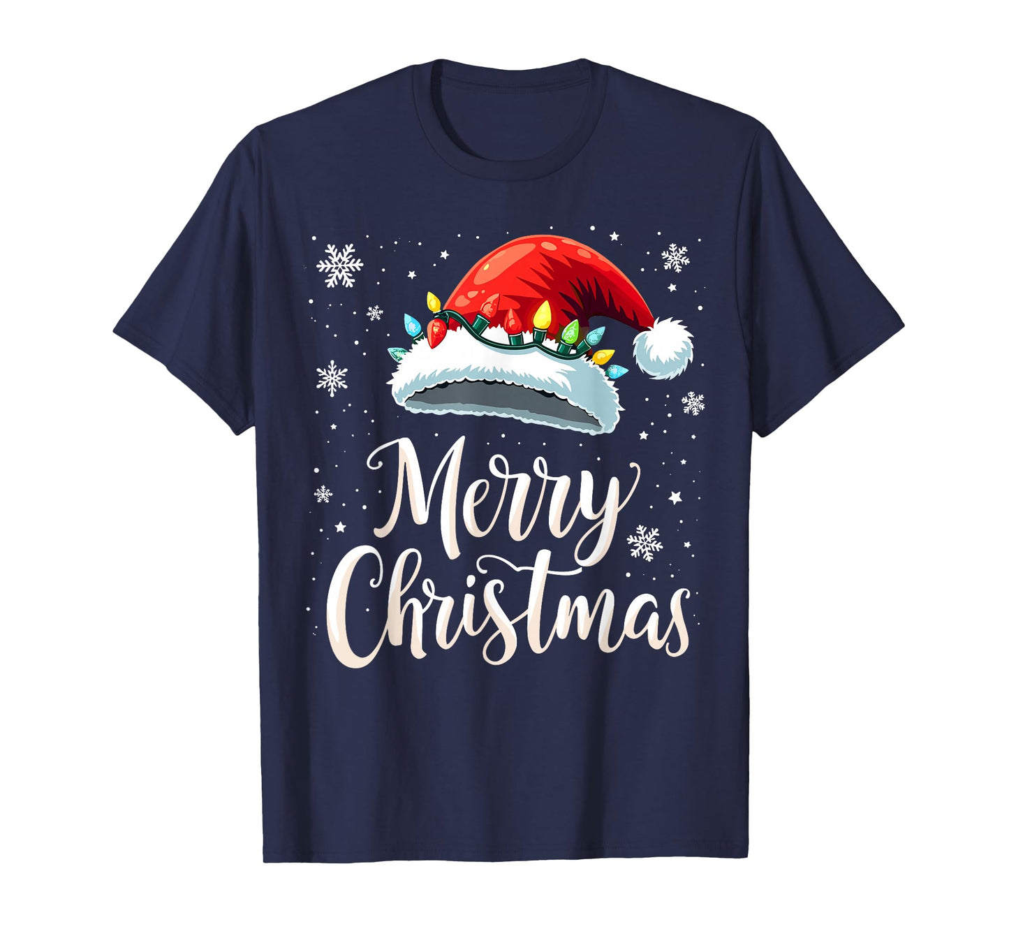Merry Christmas Lights Red Santa Hat Xmas Family T-Shirt
