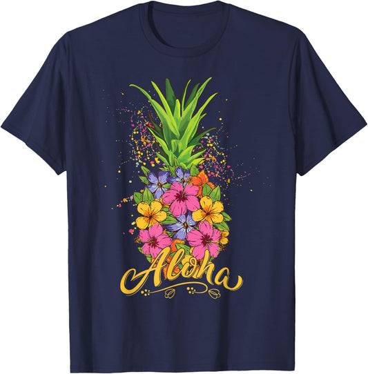 Aloha T-Shirt Pineapple Hibiscus Women Teen Girl Hawaiian T-Shirt