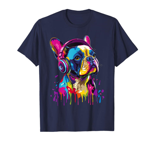 French Bulldog Lover Headphones Pop Art Funny French Bulldog T-Shirt