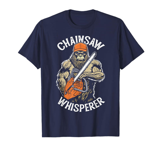 Grandio Design Funny Lumberjack Bigfoot Chainsaw Whisperer Sasquatch Logger T-Shirt - Black, Unisex-Adults, Short Sleeve, Classic Fit, Pull On, Letter Print