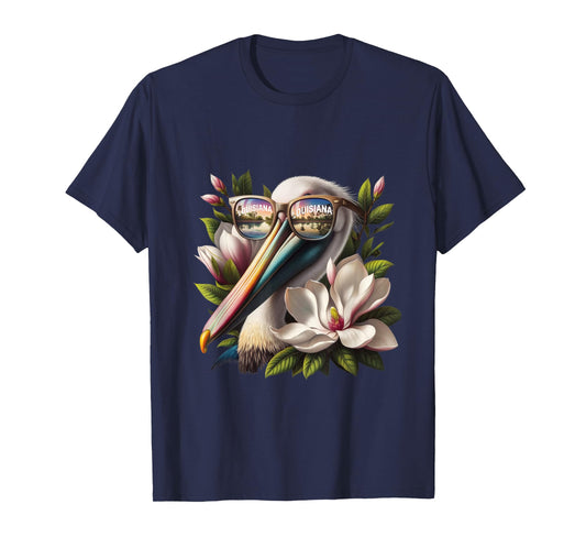 Louisiana Pelican Wearing Sunglasses State Bird Retro Art T-Shirt