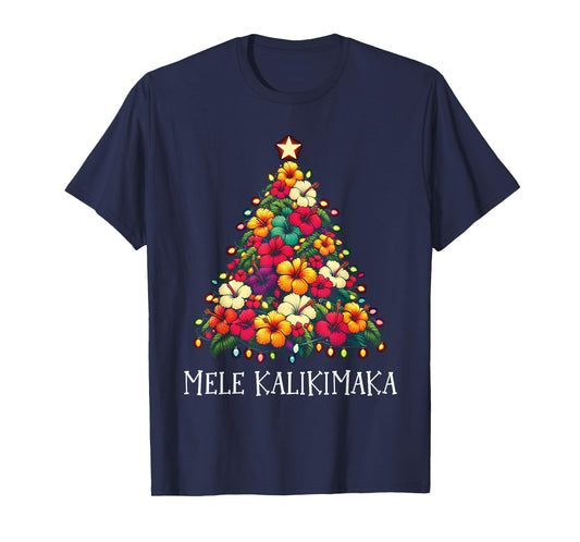 Mele Kalikimaka Hawaiian Christmas Tree Hawaii Tropical Xmas T-Shirt