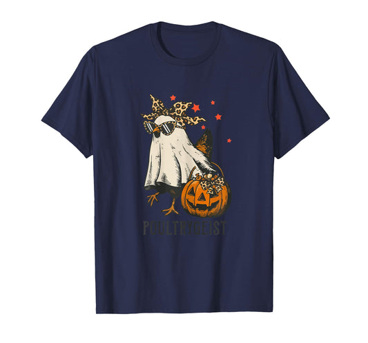 Poultrygeist Chicken Ghost Leopard Coquette Bow Halloween T-Shirt