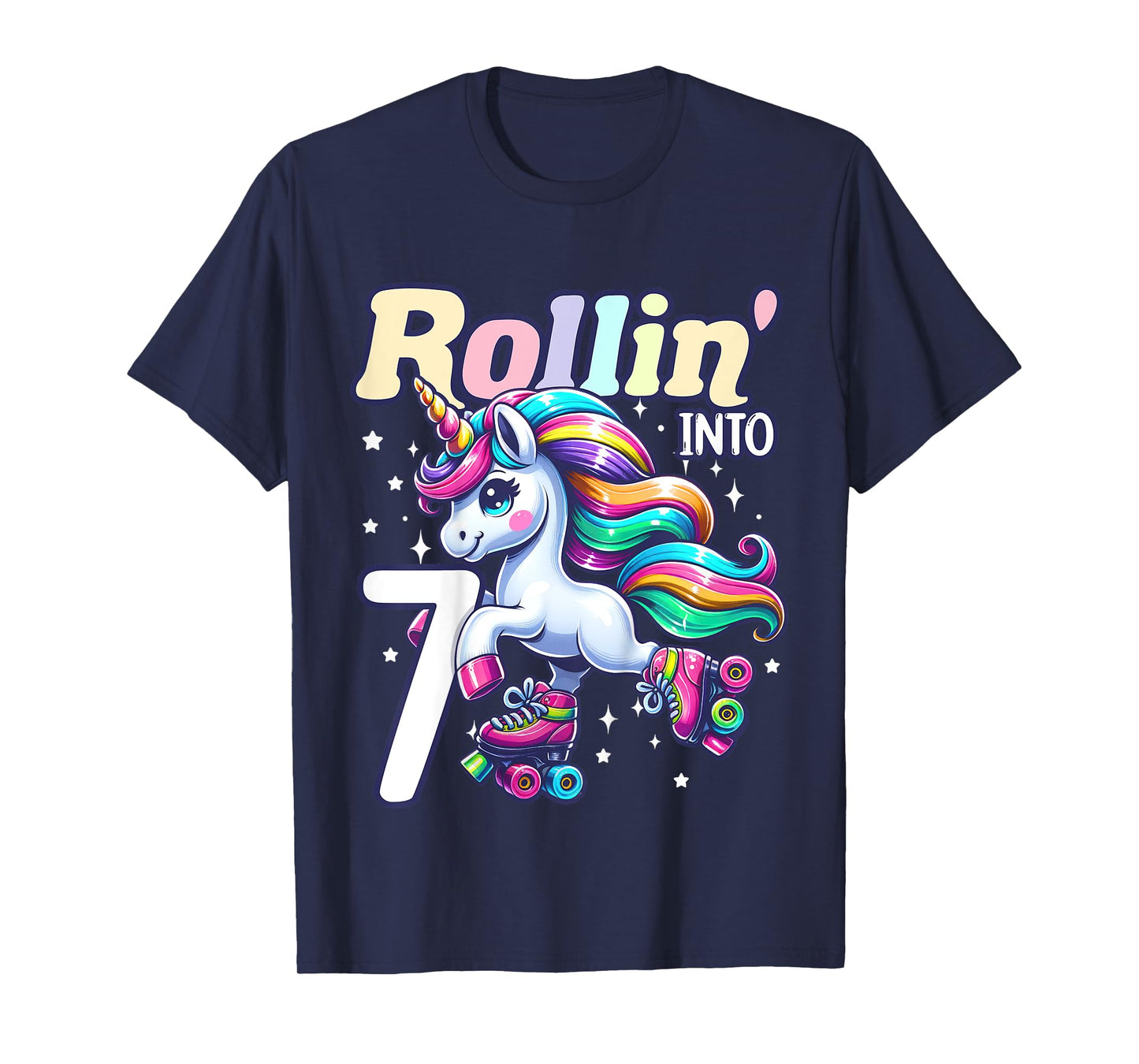 Kids Unicorn Roller Skate 7th Birthday 7 Year Old Party Girls T-Shirt