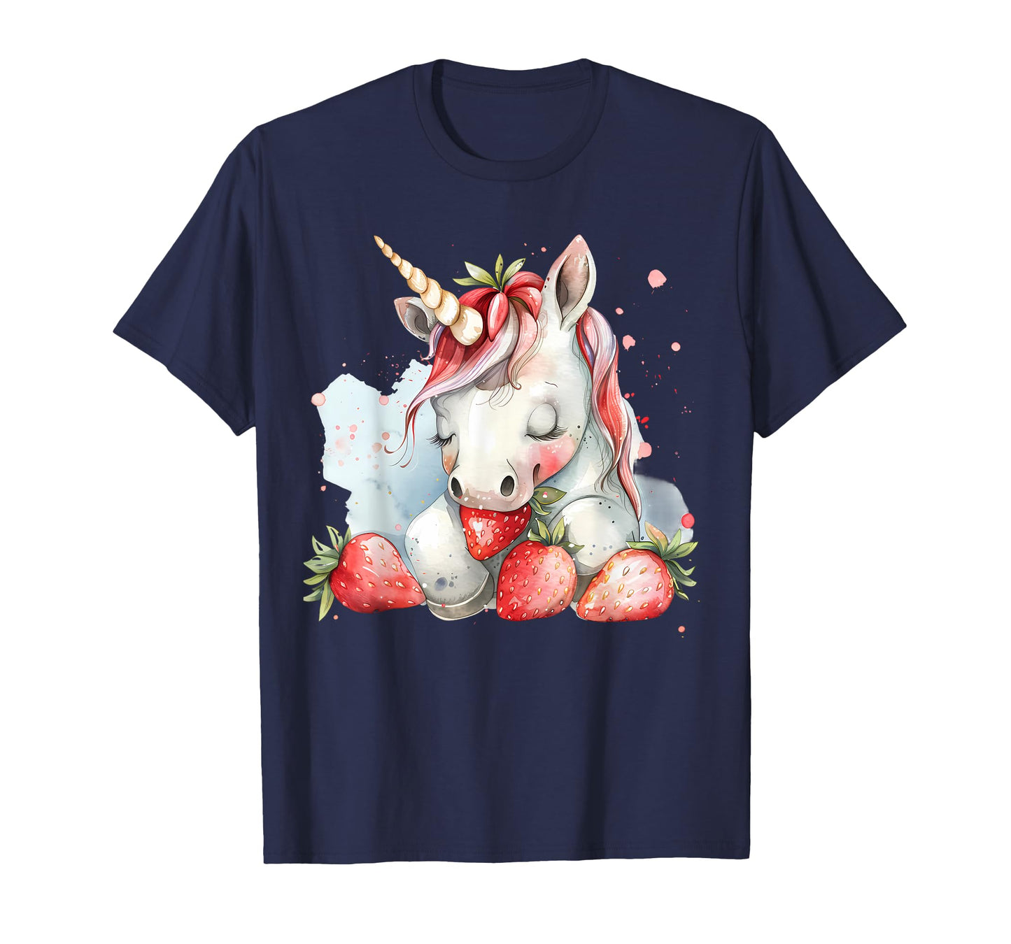 Strawberry Unicorn Cute Strawberries Drawing Watercolor T-Shirt