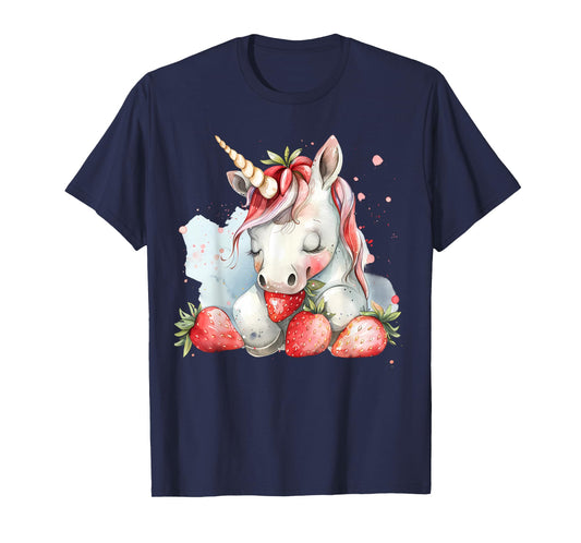 Strawberry Unicorn Cute Strawberries Drawing Watercolor T-Shirt