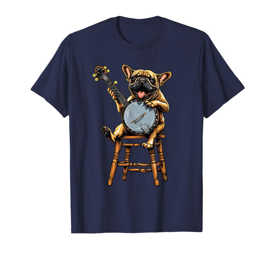 French Bulldog Frenchie Dog Bluegrass Banjo Player T-Shirt