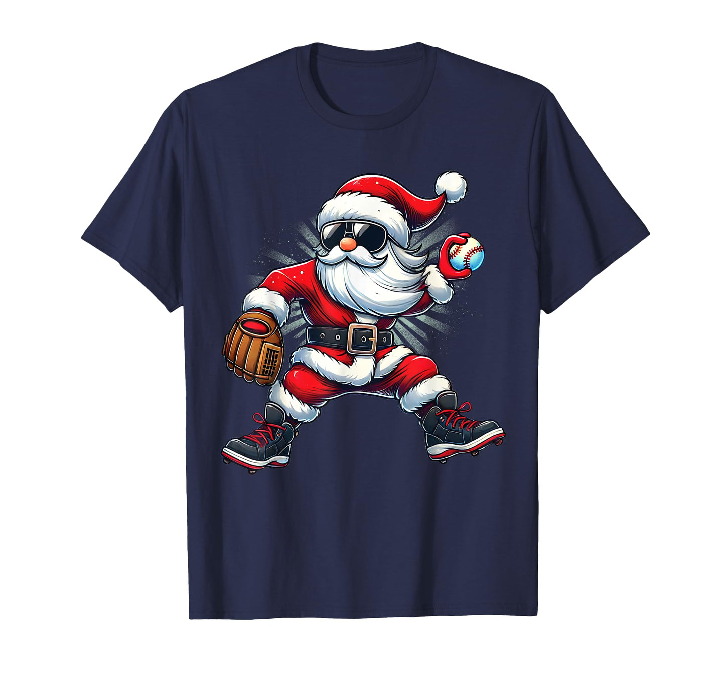 Santa Playing Baseball as Pitcher Boys Kids Teens Christmas T-Shirt