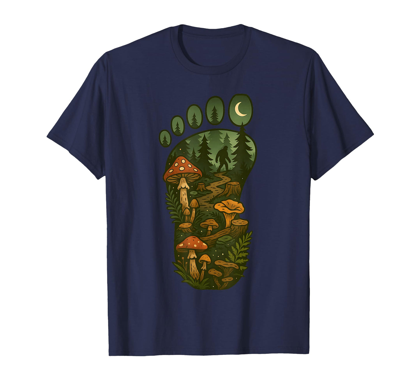 Bigfoot Foot Print Forest Nature Mushroom Sasquatch Cryptid T-Shirt