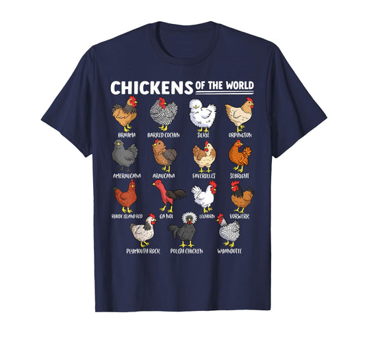 Chickens of The World Farm Animal Lover Educational Chicken T-Shirt