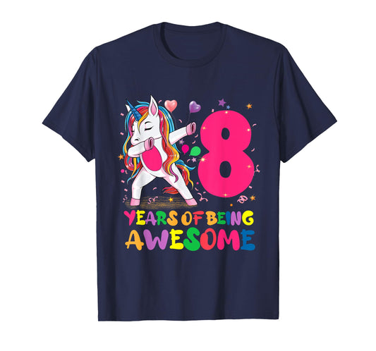 8 Years Old Unicorn Flossing 8th Birthday Unicorn Girl Party T-Shirt