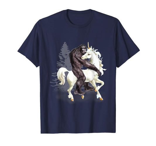 Bigfoot Sasquatch Riding Unicorn Funny Cute Gift T-Shirt