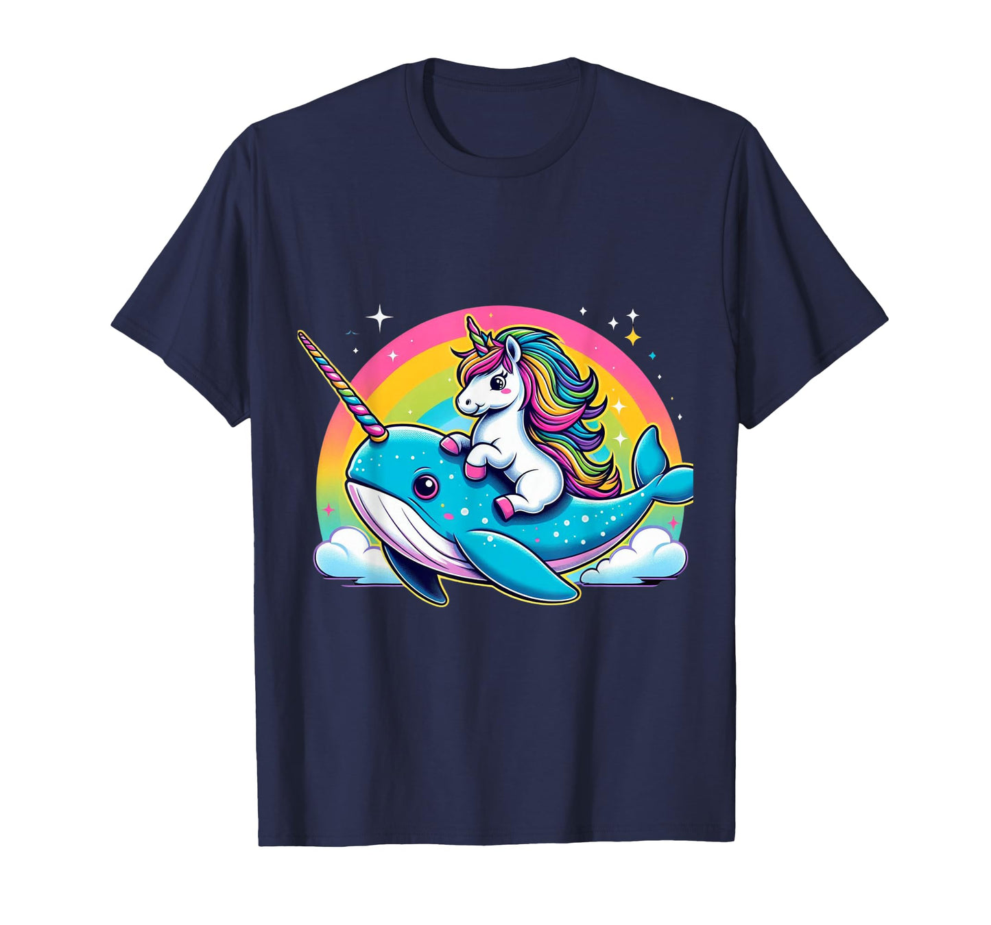 Unicorn Riding Narwhal Boys Girls Men Women Kids Rainbow T-Shirt