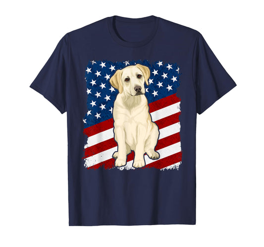 Yellow Labrador Dog American Flag T-Shirt for Women Kids Men