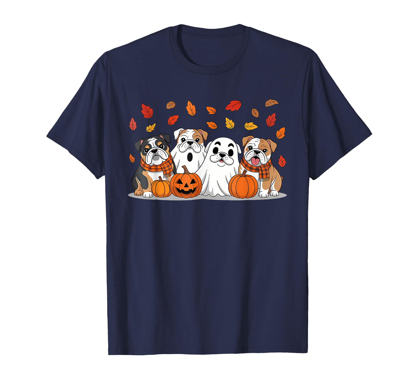 Cute English Bulldog Ghost Autumn Thanksgiving Halloween T-Shirt