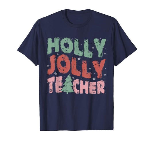 Merry Christmas 2024 Teacher Holiday Women Outfits Jolly Holly Teacher Christmas Tree Xmas Holiday Teaching T-Shirt - Black, Small, Short Sleeve, Unisex, Women, Holiday Teacher T-Shirts, T-Shirt