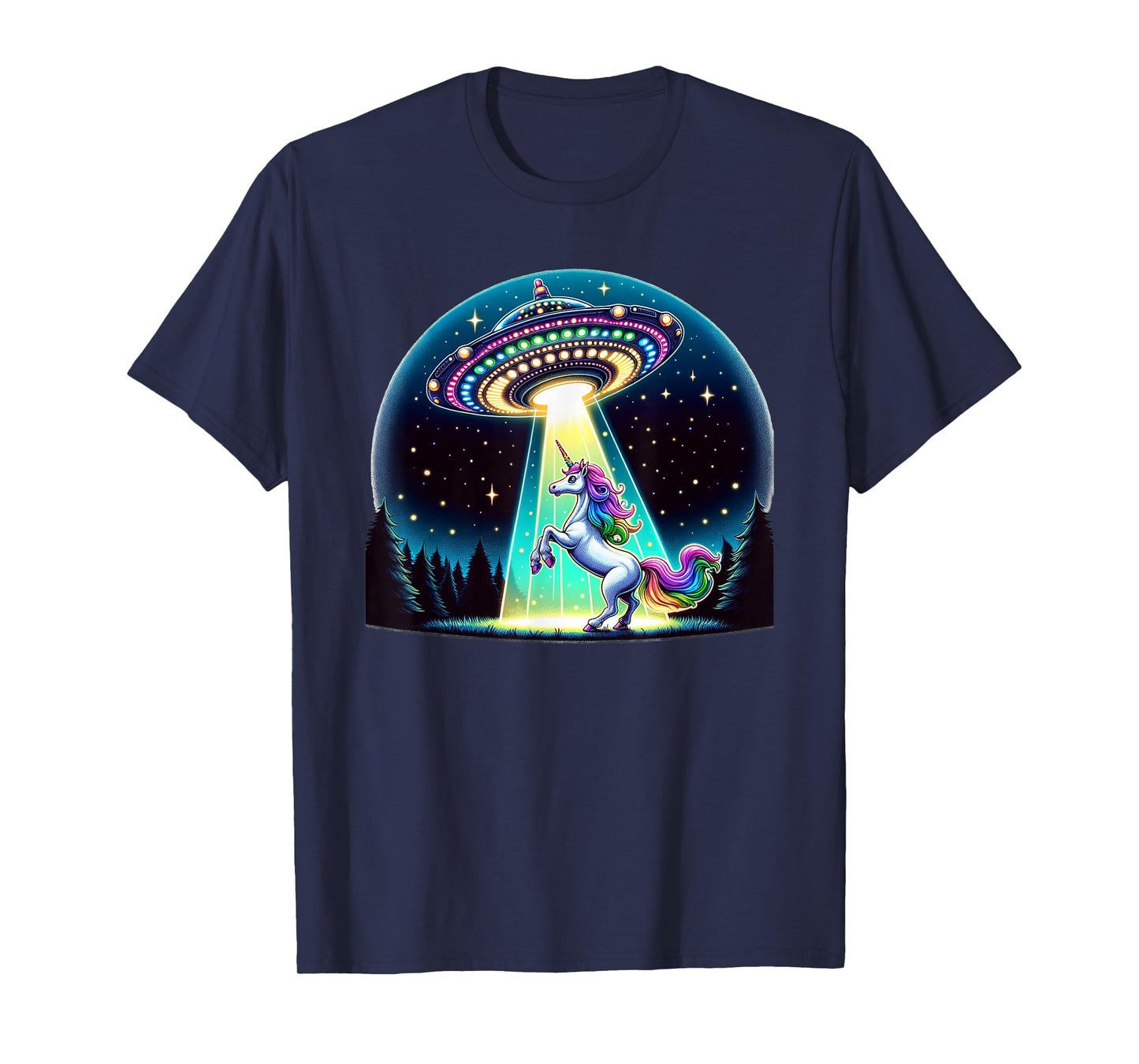 Rainbow Unicorn Abduction Alien Invasion Funny UFO Spaceship T-Shirt
