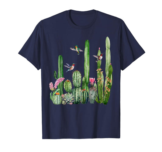 Cottagecore Cactus Flowers Hummingbird Floral Gardening T-Shirt