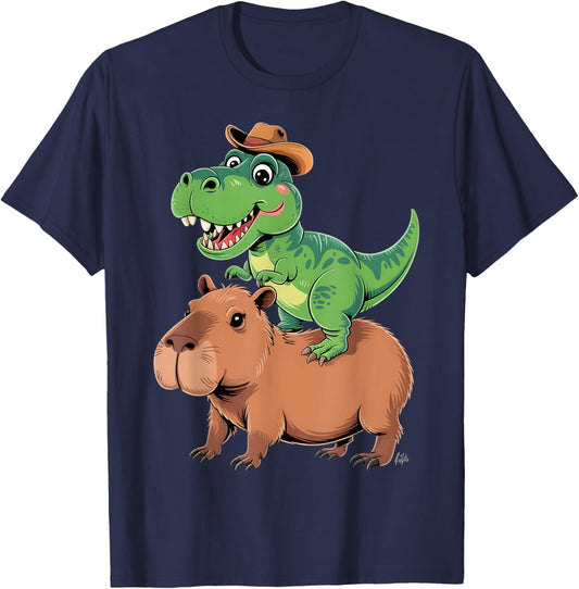 Dinosaur T Rex Capybara Lover Cute Graphic Novelty Design T-Shirt