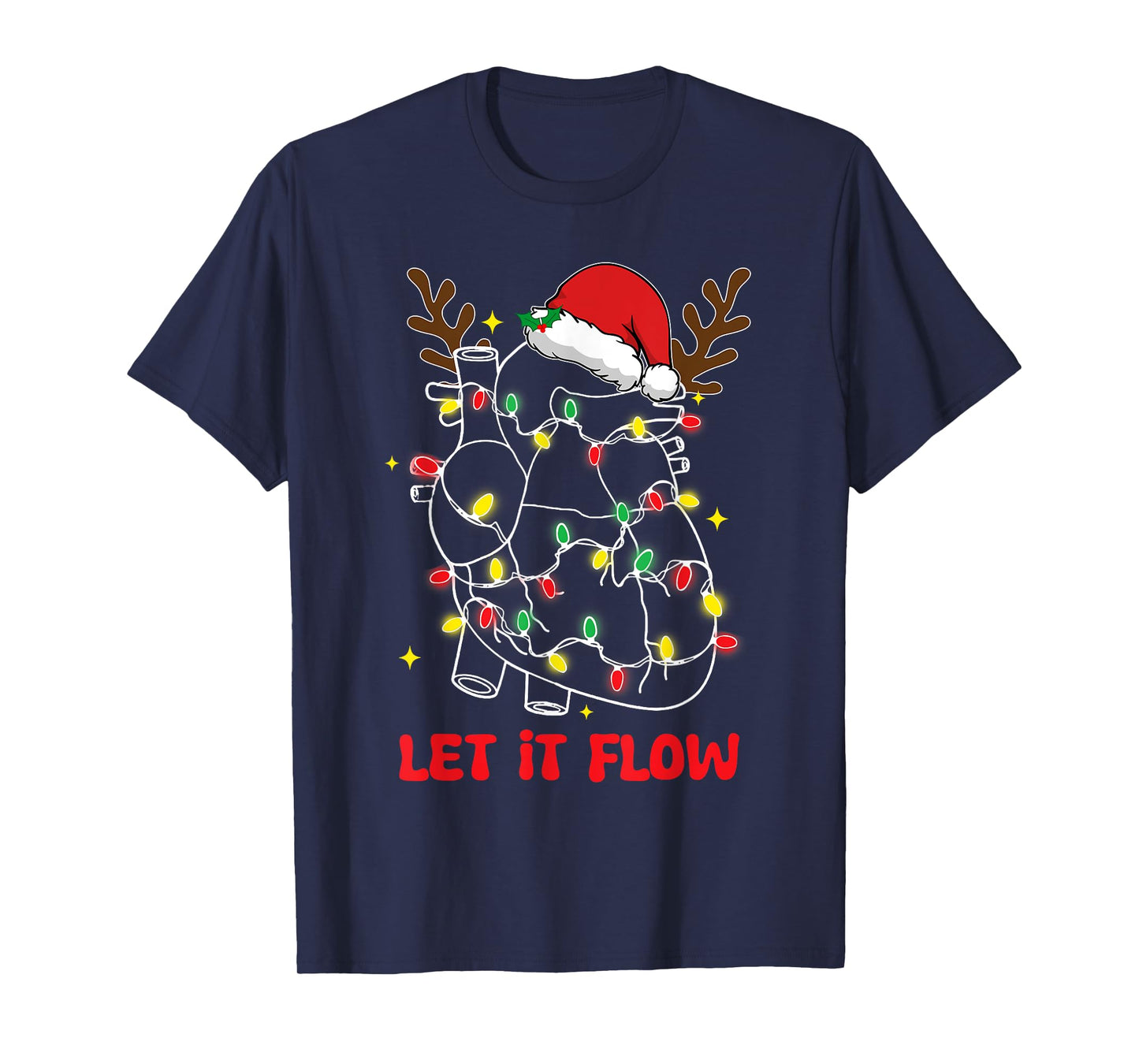 Funny Let It Flow Anatomy Heart Cardiac Nurse Santa Hat Xmas T-Shirt