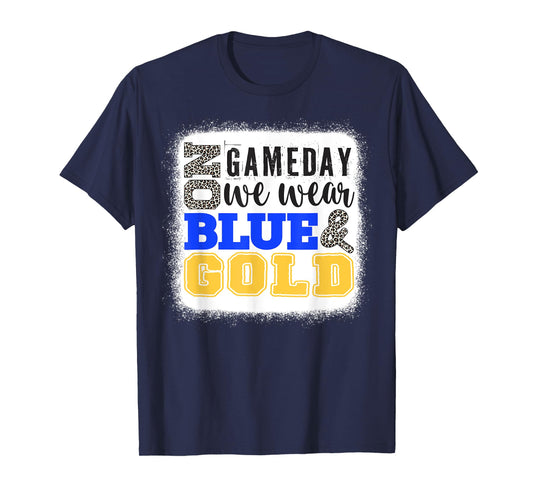 On Gameday Football We Wear Gold And Blue Leopard Print T-Shirt