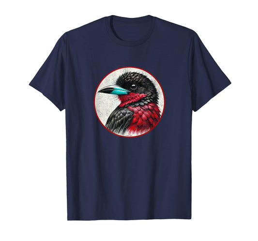 Colorful Retro Black and Red Broadbill Bird Design T-Shirt